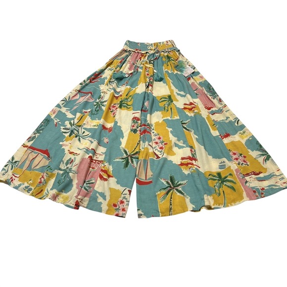 True Destinations Pants - True Destination Pants Tropical Island Print Smocked Waist Wide Leg Size S Beach
